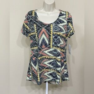 LulaRoe Women’s Multicolor Geometric Print Short Sleeve Round Neck T-Shirt s S
